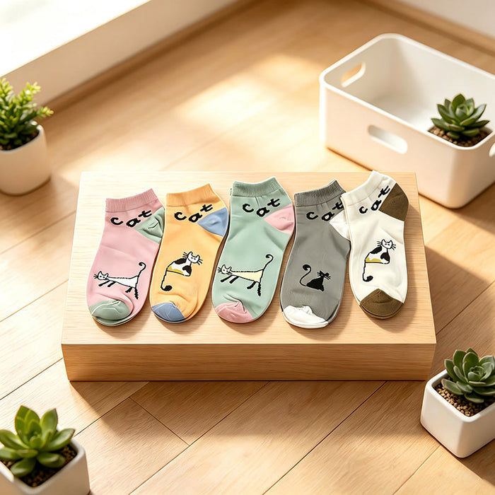 Set mit 5 Paar Socken Mit Katzenmotiv
