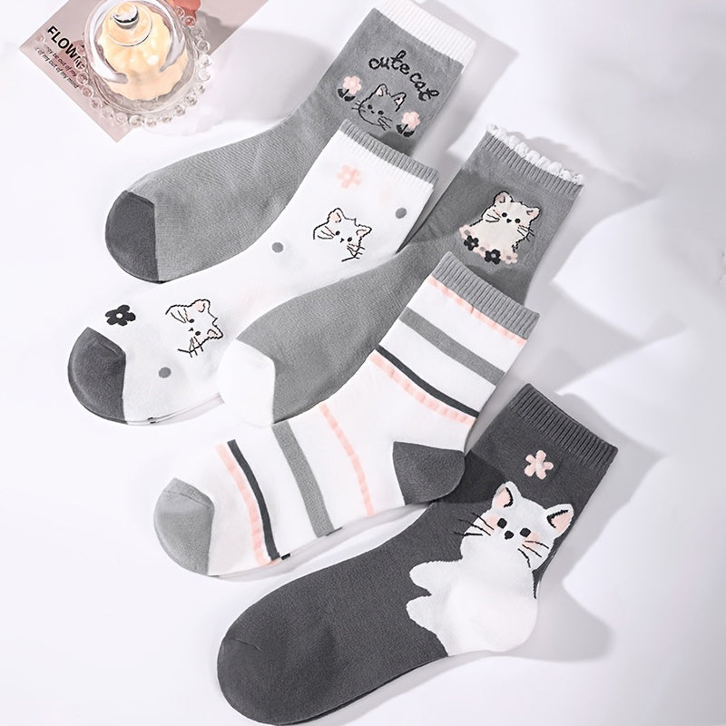 Packung Mit 5 Paar Socken Mit Katzenmuster