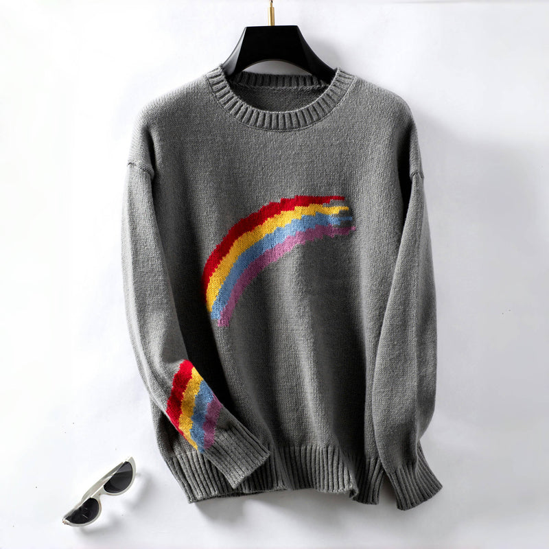 Lässiger Regenbogen-Strickpullover