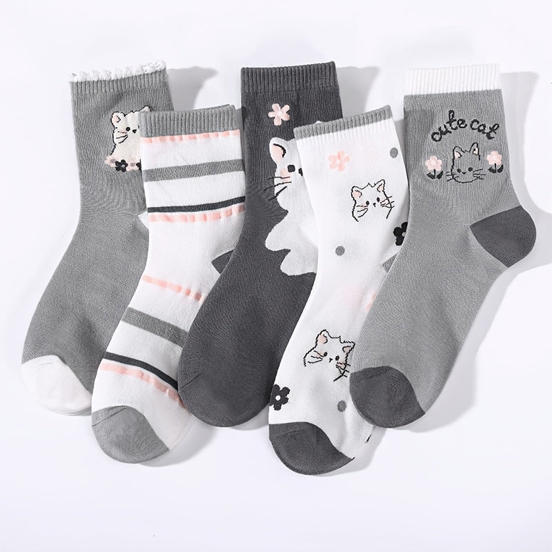 Packung Mit 5 Paar Socken Mit Katzenmuster