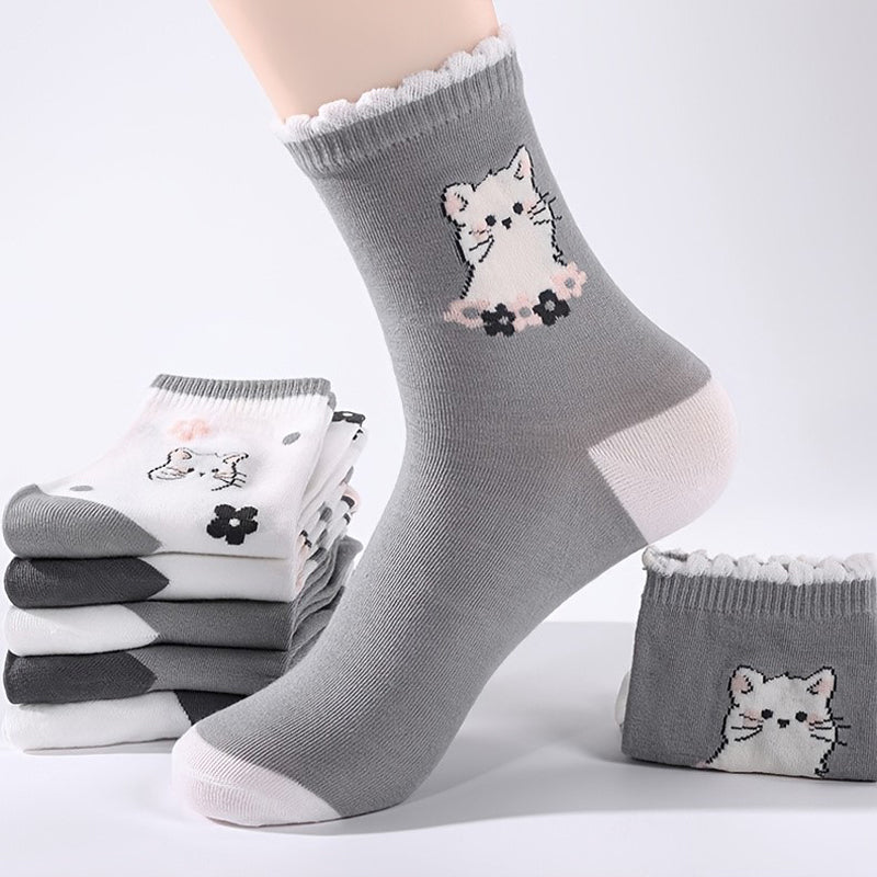 Packung Mit 5 Paar Socken Mit Katzenmuster