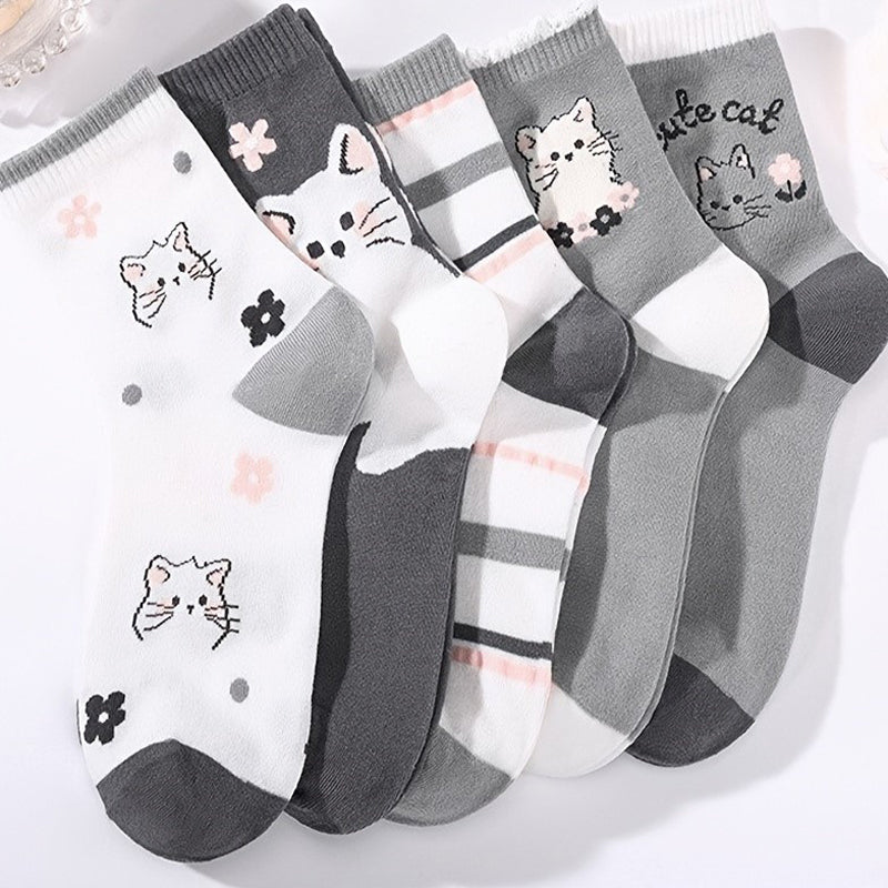 Packung Mit 5 Paar Socken Mit Katzenmuster