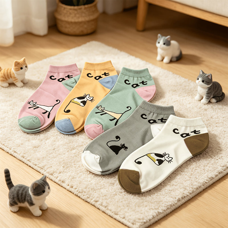 Set mit 5 Paar Socken Mit Katzenmotiv