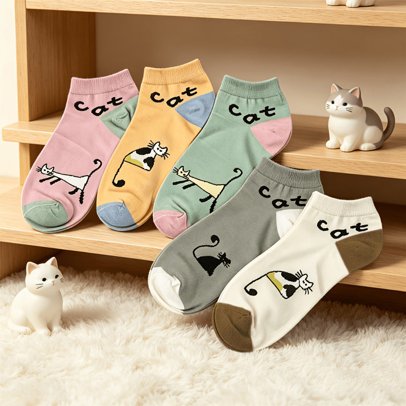 Set mit 5 Paar Socken Mit Katzenmotiv