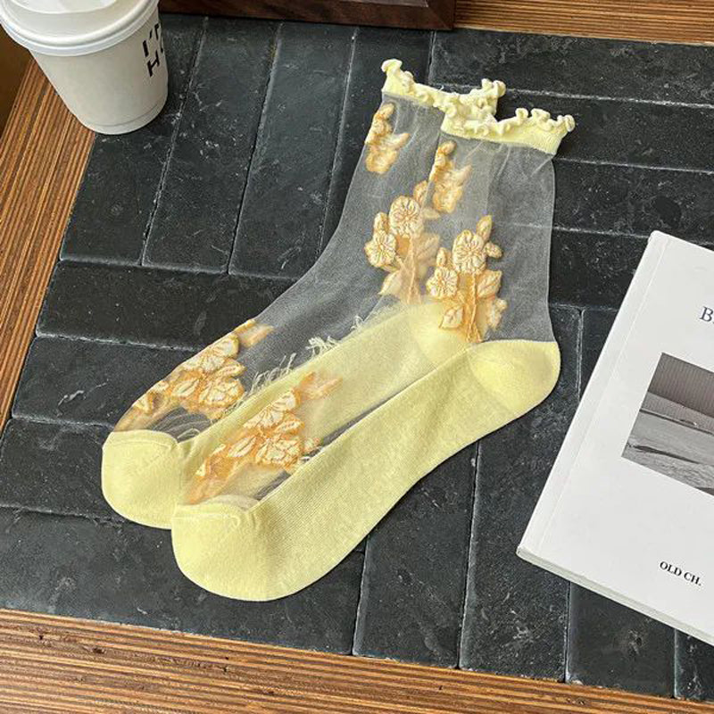 Atmungsaktive Socken Mit Blumenstickerei