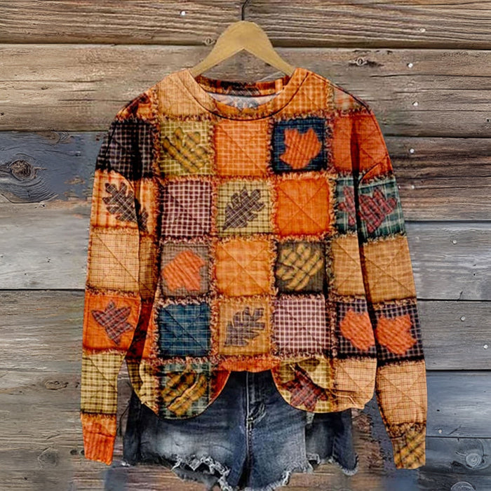 Vintage-Sweatshirt Mit Blatt-Print