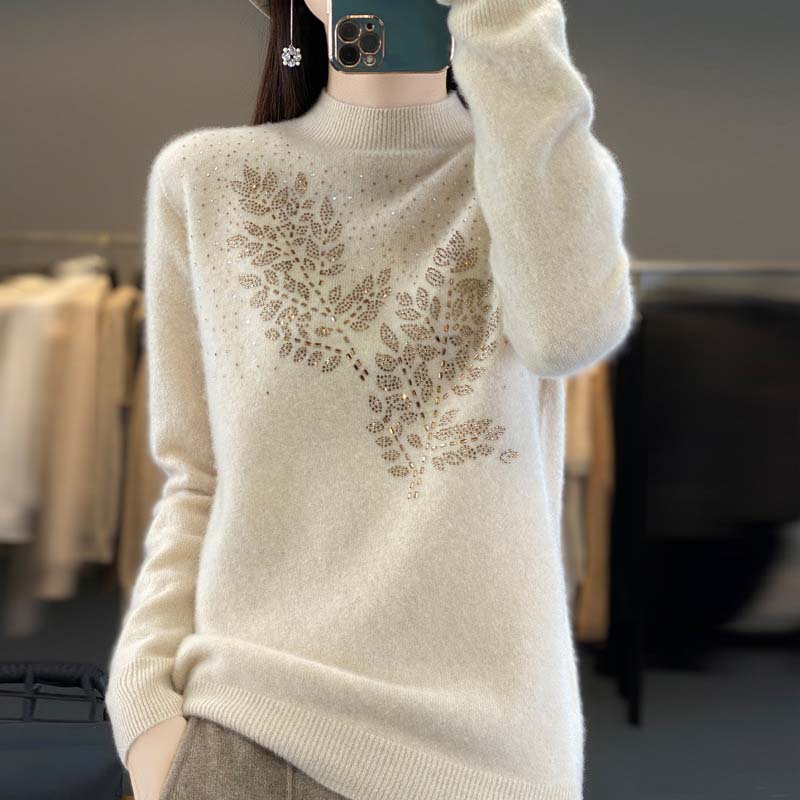 Strickpullover Mit Blättermuster