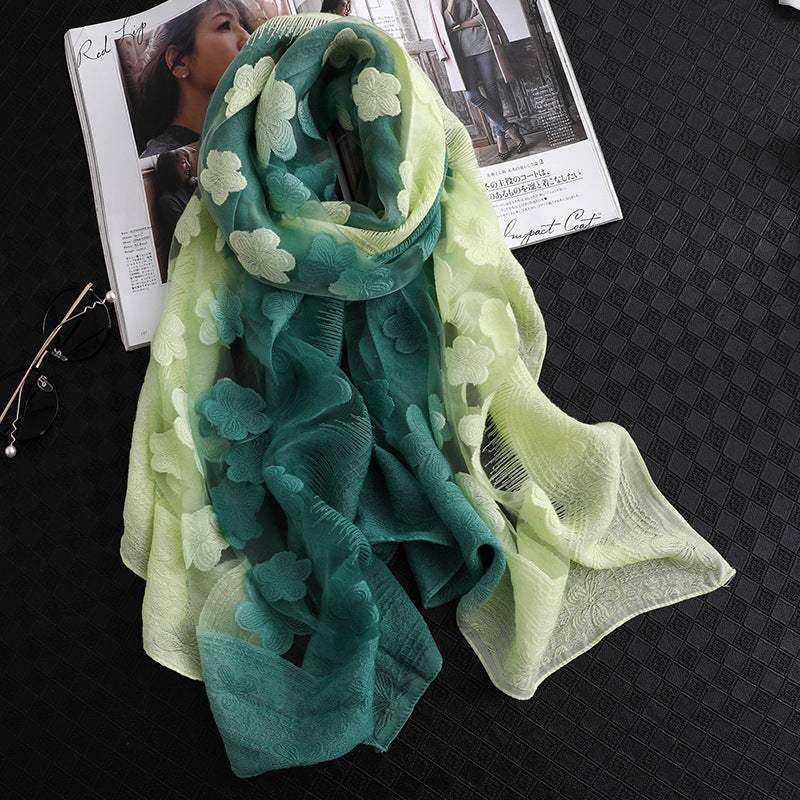 Schal Mit Blumenmuster Und Farbblock