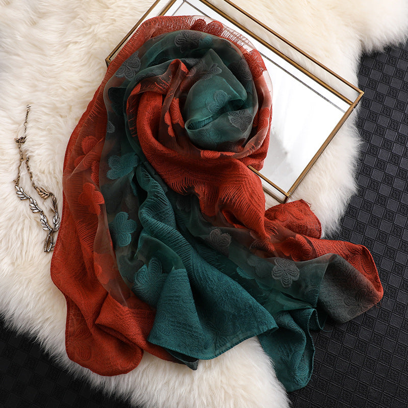 Schal Mit Blumenmuster Und Farbblock