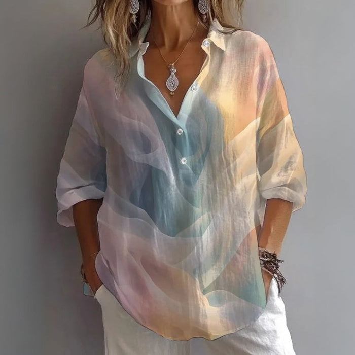 【Lange Ärmel】Vintage-Bluse Mit Farbverlauf