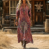 【Lange Ärmel】Vintage-Kleid Im Ethnischen Stil