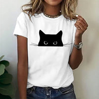 Lässiges T-Shirt Mit Katzen-Druck
