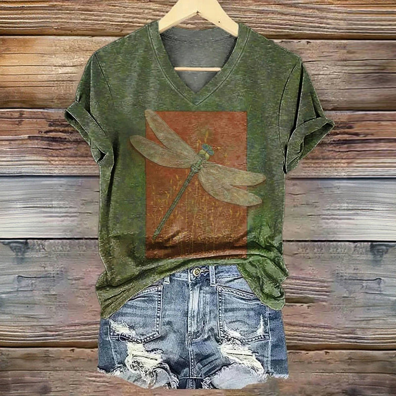 Vintage T-Shirt Mit Libellen-Print
