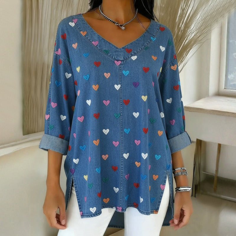 Vintage-Bluse Mit Herzmuster