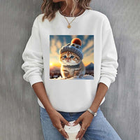 Lässiges Sweatshirt Mit Katzenmuster