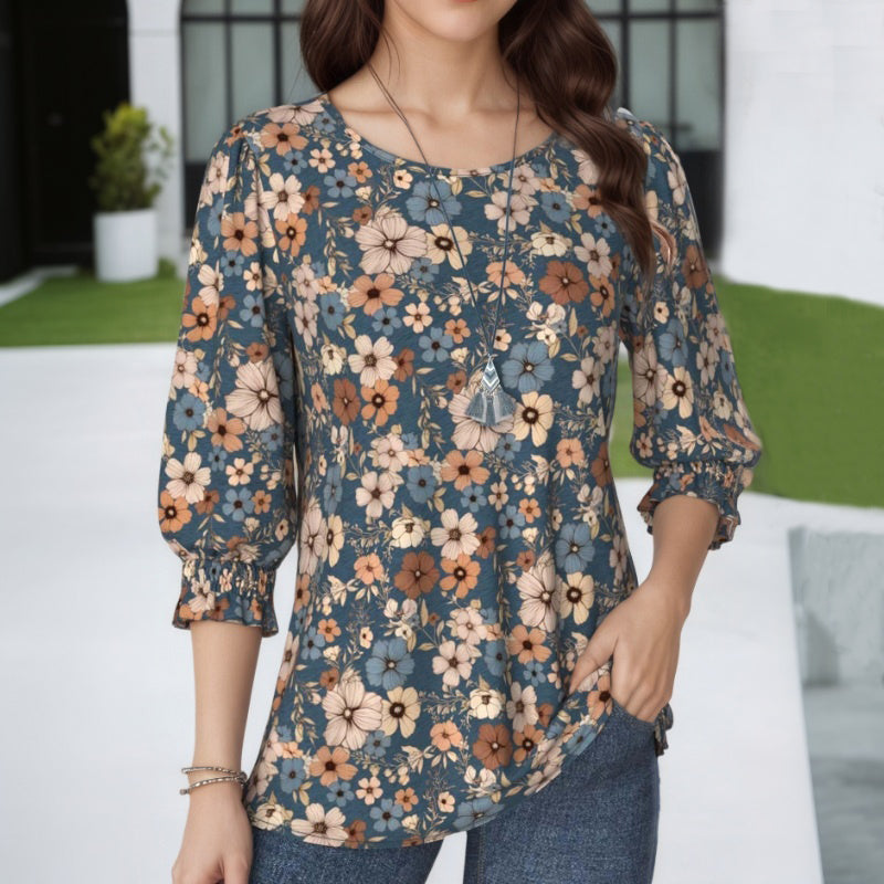 Vintage-Bluse Mit Blumendruck
