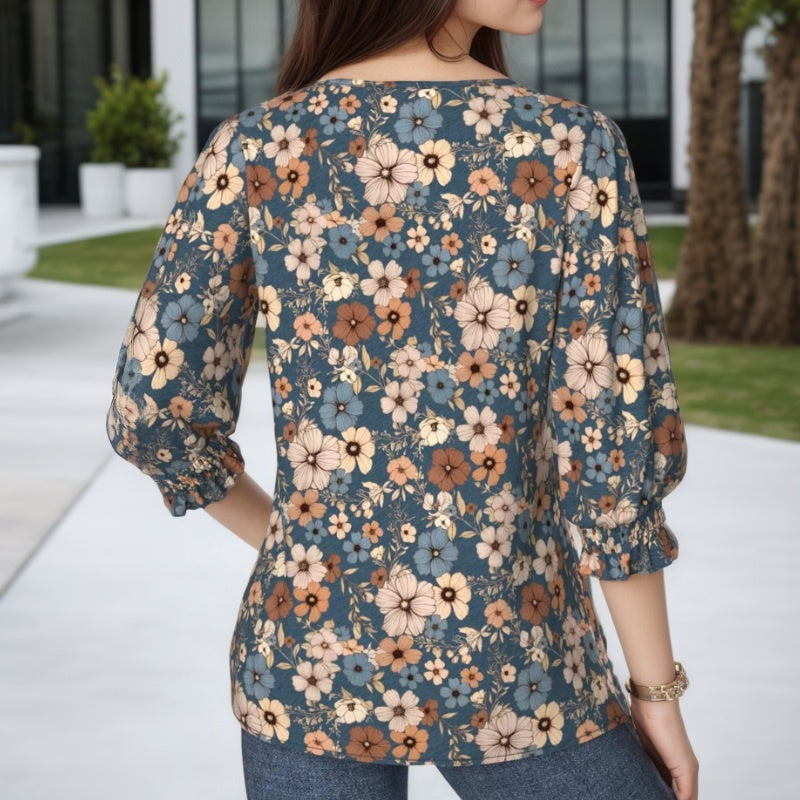 Vintage-Bluse Mit Blumendruck
