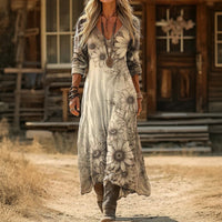 【Lange Ärmel】Vintage-Kleid Mit Blumendruck