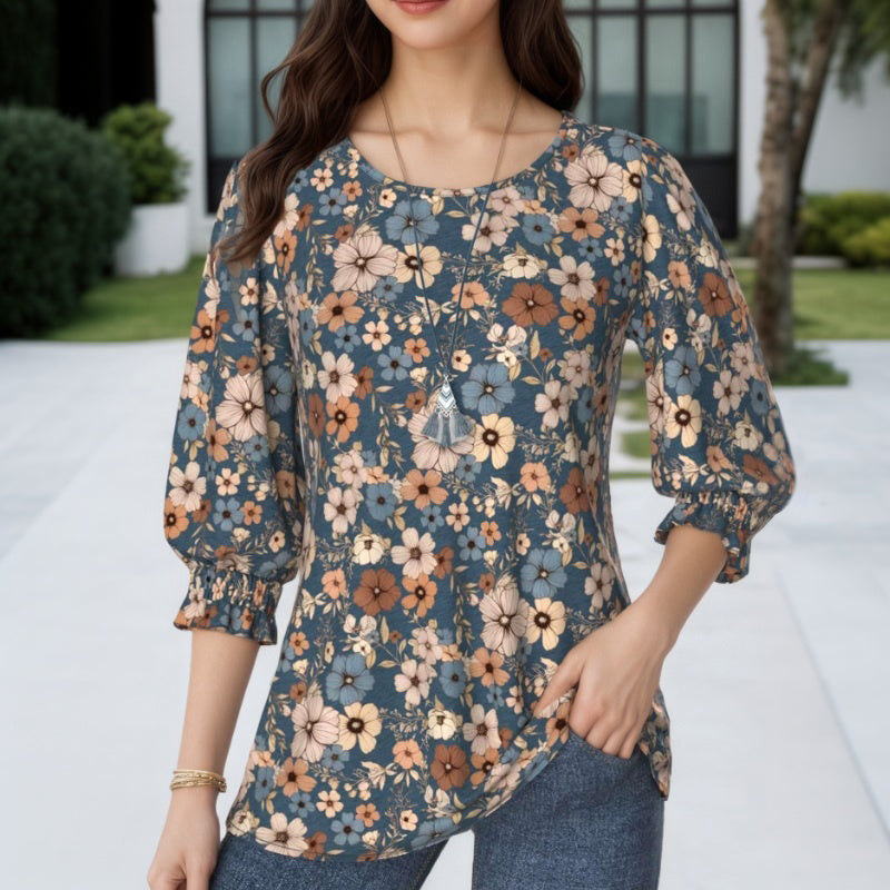 Vintage-Bluse Mit Blumendruck