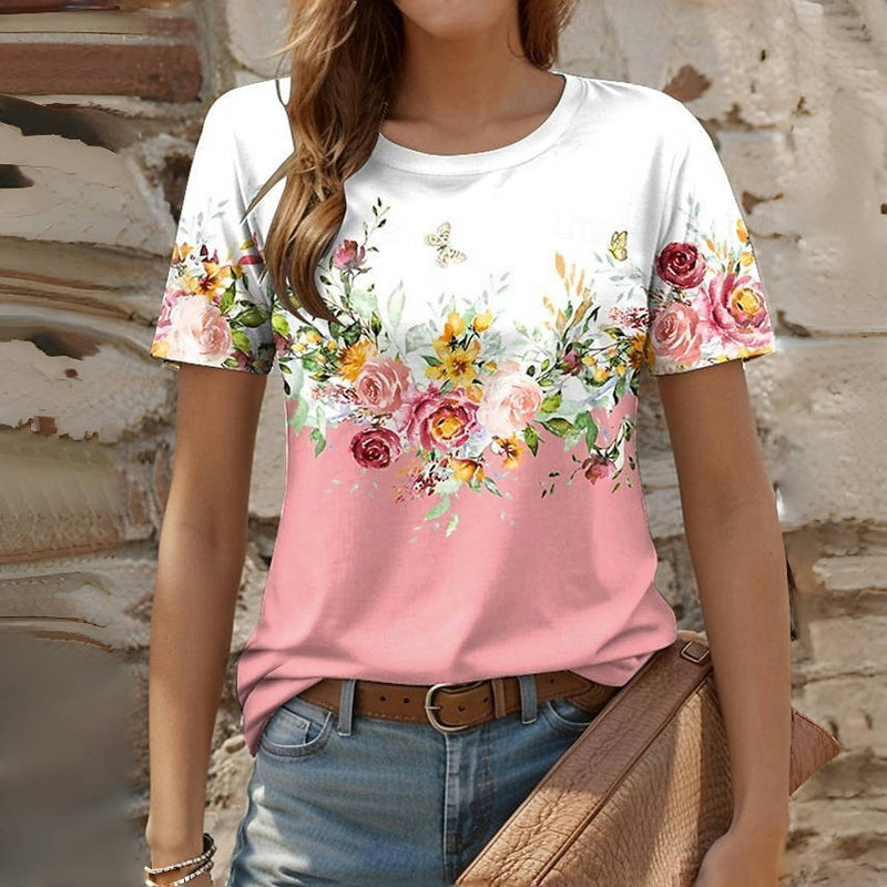 Lässiges T-Shirt Mit Blumendruck