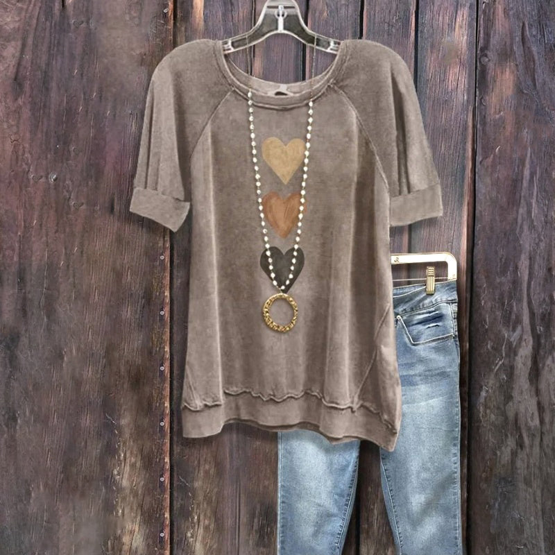 Vintage-T-Shirt Mit Herz-Print
