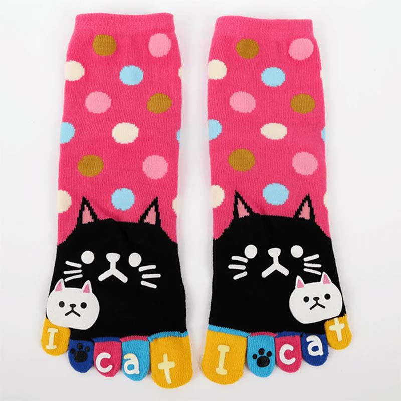 Cartoon-Katze-5-Finger-Socken