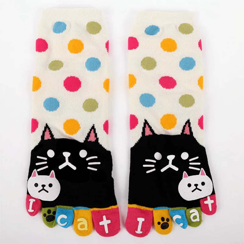 Cartoon-Katze-5-Finger-Socken