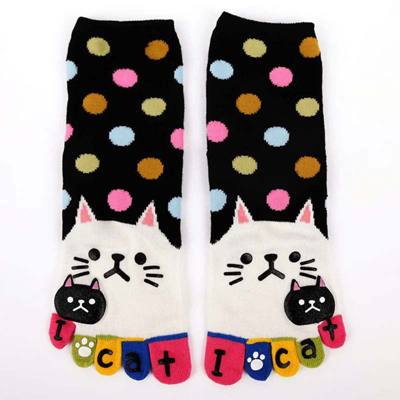 Cartoon-Katze-5-Finger-Socken