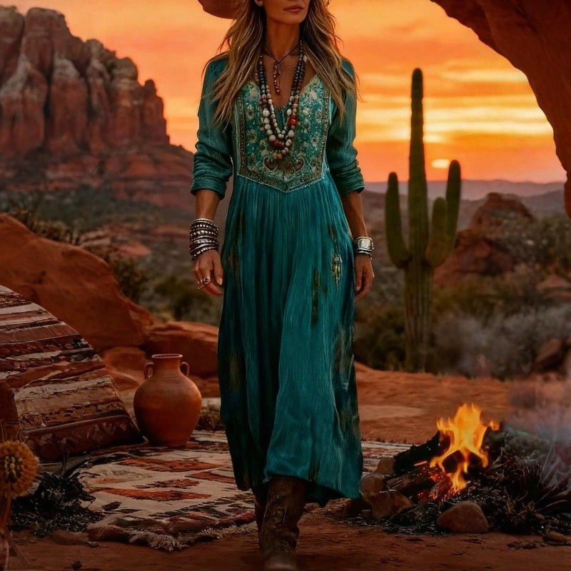 【Lange Ärmel】Vintage-Kleid Mit Blumendruck