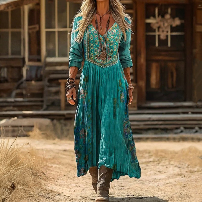 【Lange Ärmel】Vintage-Kleid Mit Blumendruck