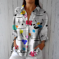 Vintage Bluse Mit Musiknotenmuster