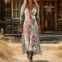 【Lange Ärmel】Vintage-Kleid Mit Blumenmuster