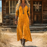 【Lange Ärmel】Vintage-Kleid Mit Blumendruck