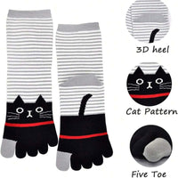 5-Zehen-Socken Mit Cartoon-Katze