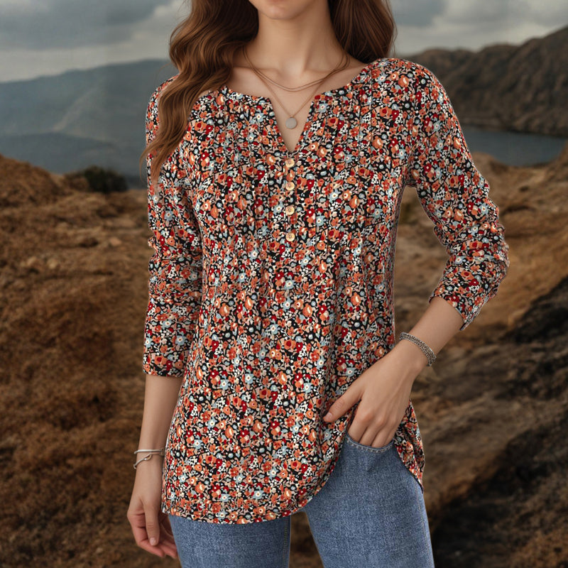 【Lange Ärmel】Vintage-Bluse Mit Blumendruck