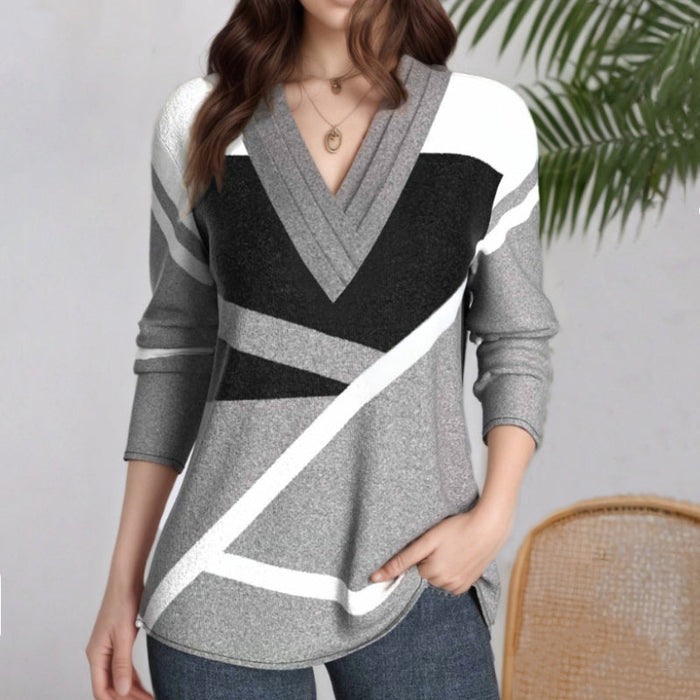 【Lange Ärmel】Lässige Bluse Mit Farbblock