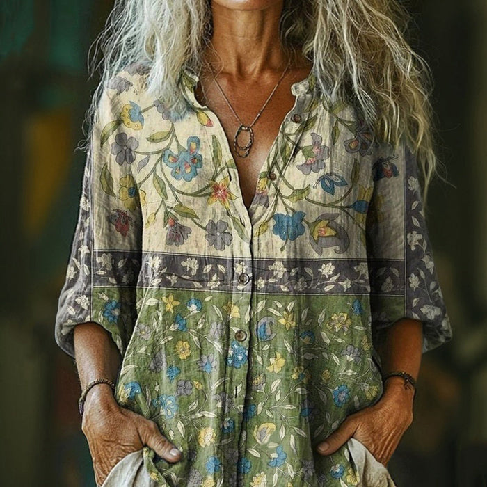 【Lange Ärmel】Vintage-Bluse Mit Blumendruck