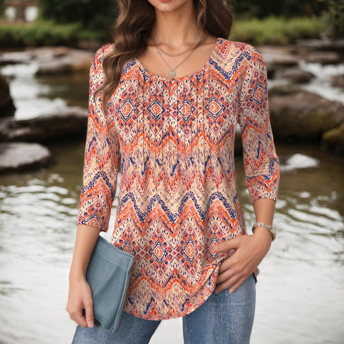Vintage-Bluse Mit Abstrakter Druck