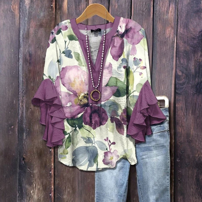 Vintage Bluse Mit Blumendruck