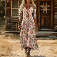 【Lange Ärmel】Vintage-Kleid Mit Blumendruck