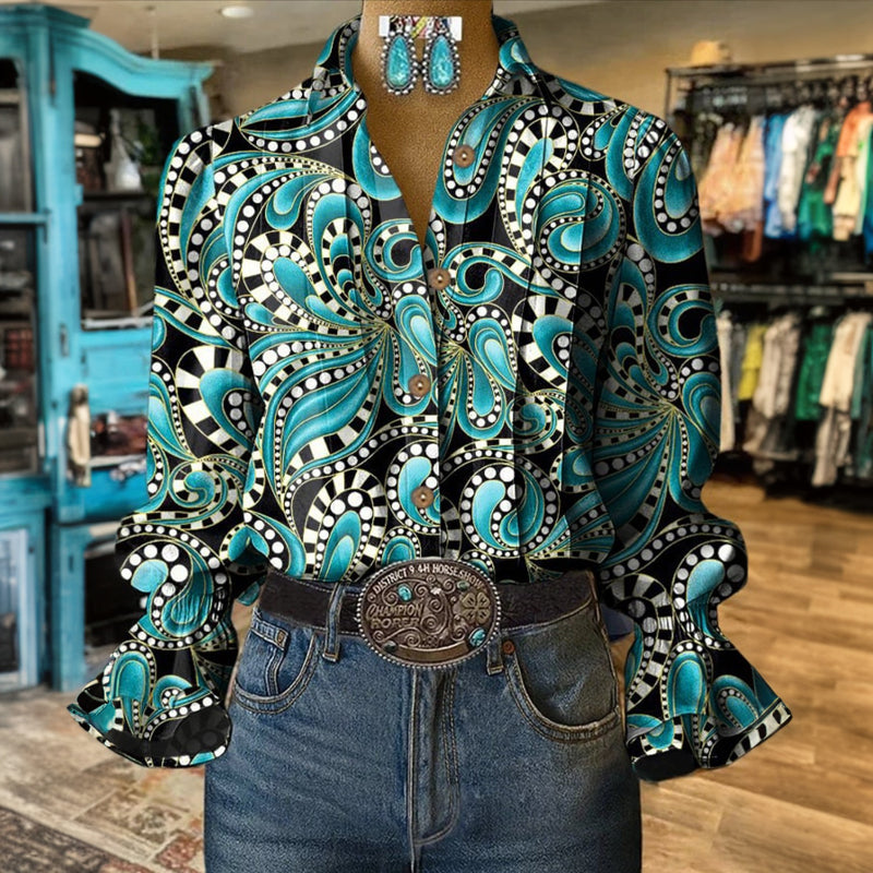 Vintage-Bluse Mit Abstraktem Druck