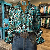 Vintage-Bluse Mit Abstraktem Druck