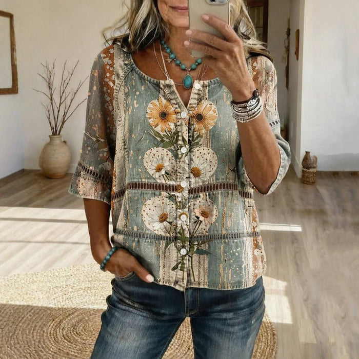 Vintage-Bluse Mit Blumenmuster