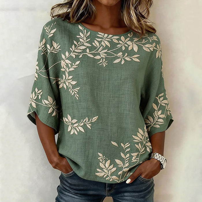 Vintage-Bluse Mit Blattdruck