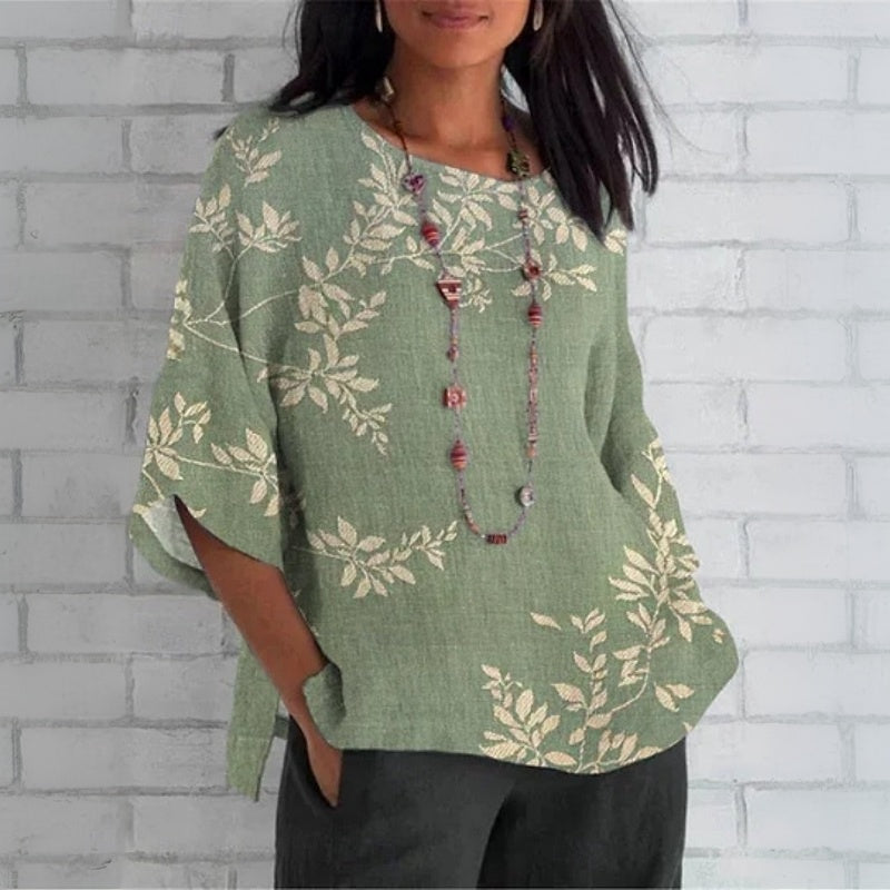 Vintage-Bluse Mit Blattdruck