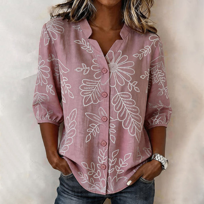 Vintage-Bluse Mit Blattdruck