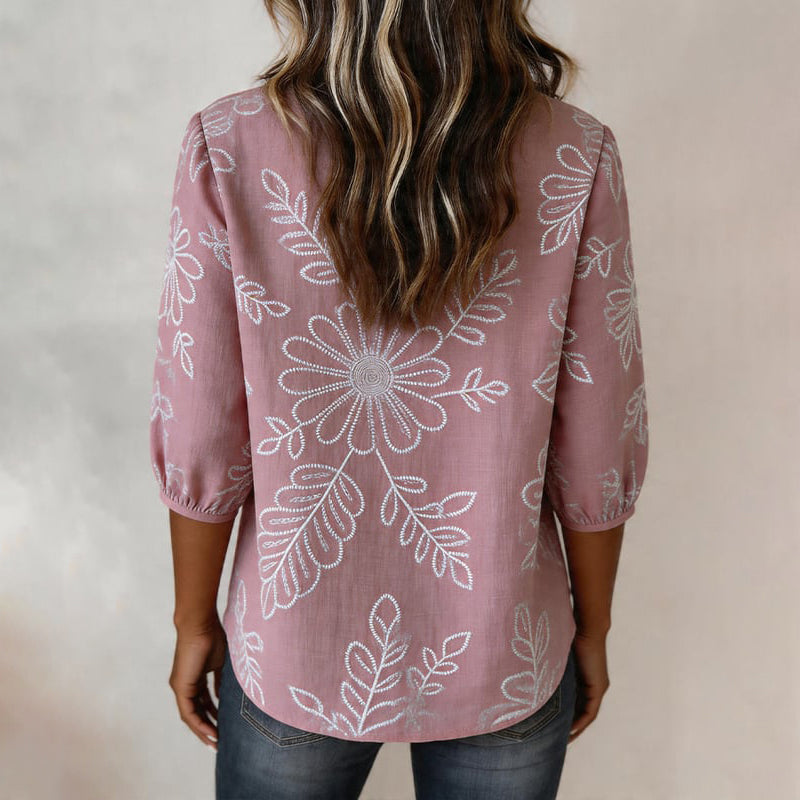 Vintage-Bluse Mit Blattdruck