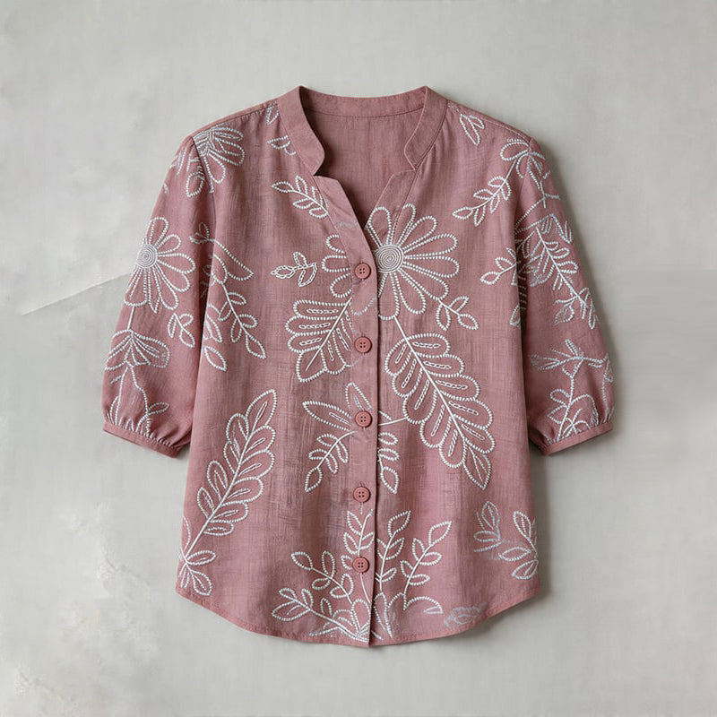 Vintage-Bluse Mit Blattdruck