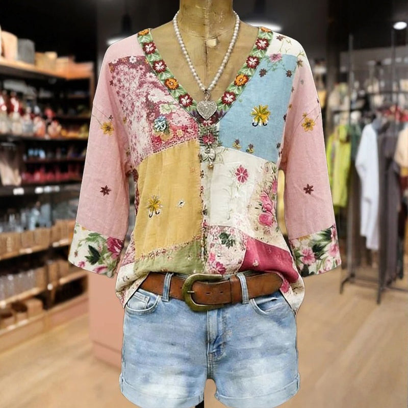 Bluse Mit Vintage-Blumenmuster