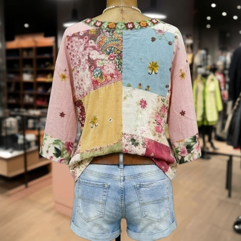 Bluse Mit Vintage-Blumenmuster